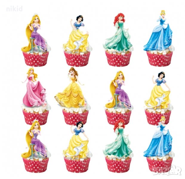 12 бр Принцеси Белл Рапунцел Ариел къси остри топери украса декор за мъфини кексчета торта парти, снимка 1