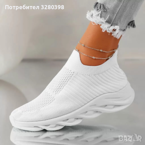Модни дамски маратонки без връзки с мрежа модел: D082-1 white, снимка 1