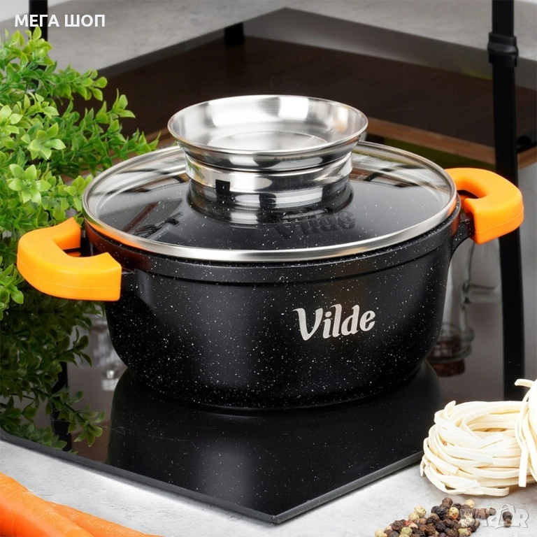 Универсална гранитна касерола с незалепващо, със стъклен капак и дозатор за течности, снимка 1