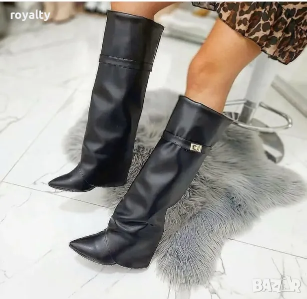 Ботуши на платформа - черна кожа, снимка 1