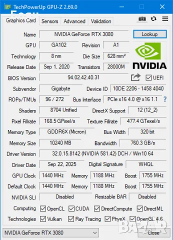 Gigabyte Eagle RTX 3080, снимка 12 - Видеокарти - 55877842
