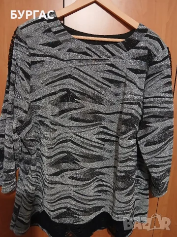 НОВА раз. 58-4xl ЕФЕКТНА И КРАСИВА ОФИЦИАЛНА БЛУЗКА-ТУНИКА В ЧЕРНО И СРЕБРИСТО, снимка 4 - Туники - 56056769