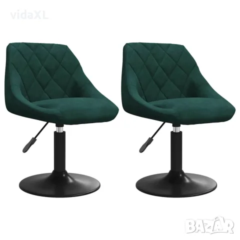 vidaXL Въртящи се трапезни столове, 2 бр, тъмнозелени, кадифе