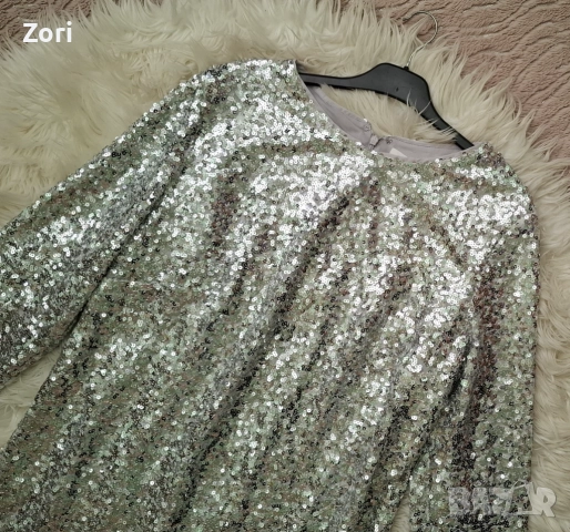 ВПЕЧАТЛЯВАЩА рокля, цялата в сребристи пайети, снимка 6 - Рокли - 52585391