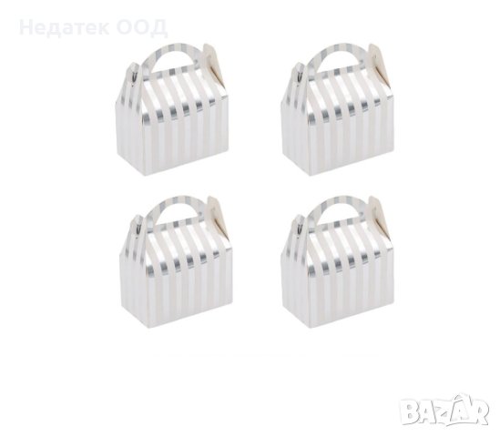 Картонени кутии за сладки, сребърни, 16.3x9.3x19.5cm, 4 бр.