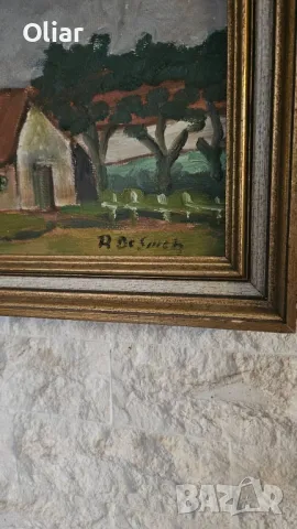 Красива картина с къщи. Масло., снимка 4 - Картини - 47661930