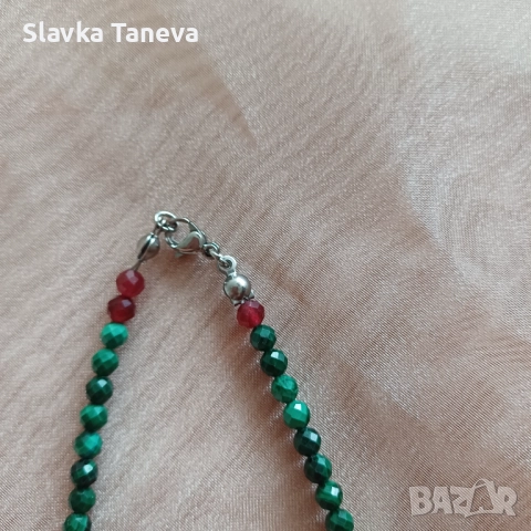 Колие от малахит и халцедонов камък, снимка 4 - Колиета, медальони, синджири - 52358597