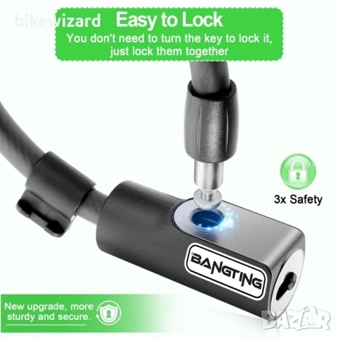BANGTING Катинар / ключалка за велосипед, 120 см/12 мм с два ключа НОВ, снимка 2 - Аксесоари за велосипеди - 52394887