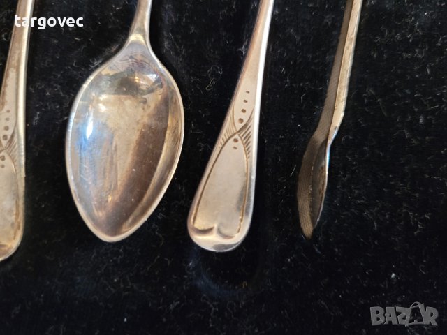 Комплект сребърни лъжички и щипка за захар, снимка 4 - Прибори за хранене, готвене и сервиране - 41875143