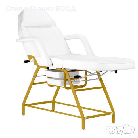 Фиксирана кушетка 557G - бяла/черна със златиста рамка 184 x 60/80 x 76 см, снимка 5 - Кушетки - 41678454