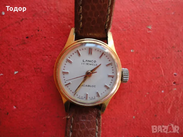 Позлатен швейцарски дамски часовник Lanco 17 Jewels , снимка 8 - Дамски - 56205067