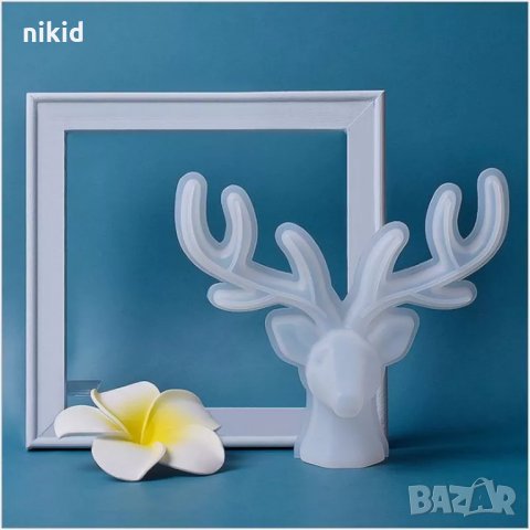 3D голям елен с рога за закачване с дървена основа силиконов молд форма шоколад смола гипс бижута