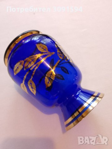 Синя и златна кристална стъклена ваза Бохемия, снимка 4 - Други ценни предмети - 41147891