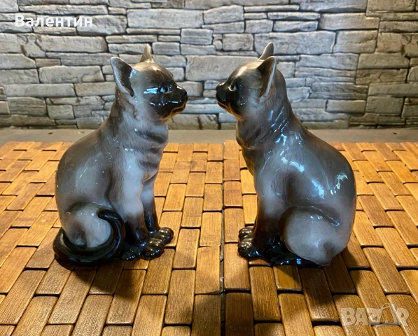 #0012# Сдвоени порцеланови фигурки "Сиамски котки". Перфектно състояние. Германия 70-те години., снимка 3 - Статуетки - 50685338