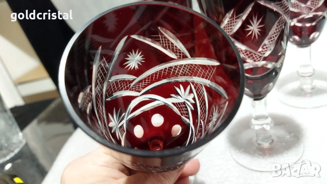 кристални чаши цветен червен кристал , снимка 6 - Антикварни и старинни предмети - 52683543