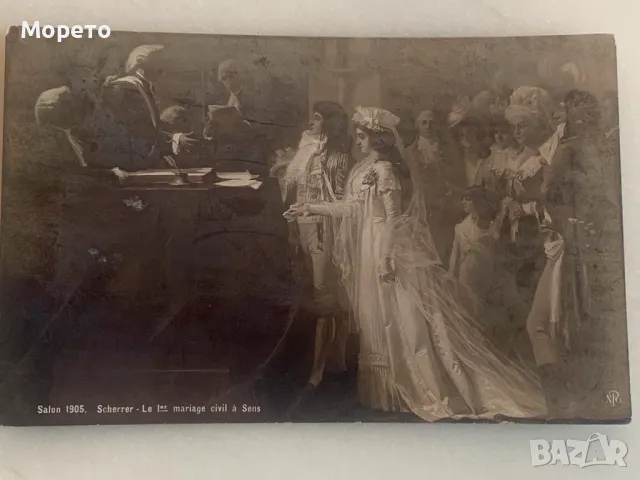 Интересна стара пътувала картичка-Сватба-1911год., снимка 2 - Филателия - 48735334