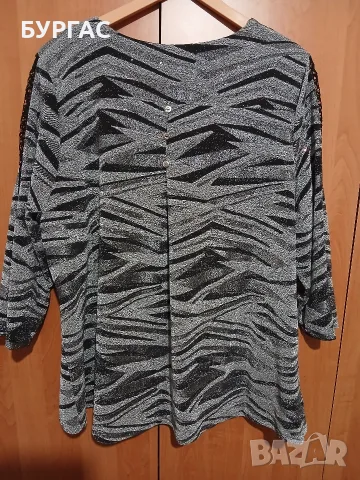 НОВА раз. 58-4xl ЕФЕКТНА И КРАСИВА ОФИЦИАЛНА БЛУЗКА-ТУНИКА В ЧЕРНО И СРЕБРИСТО, снимка 3 - Туники - 56056769