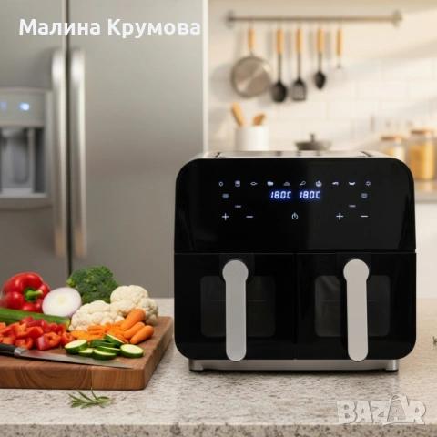 Двоен фритюрник с горещ въздух Cheffinger 9 л с дигитален дисплей, снимка 3 - Фритюрници - 53187376