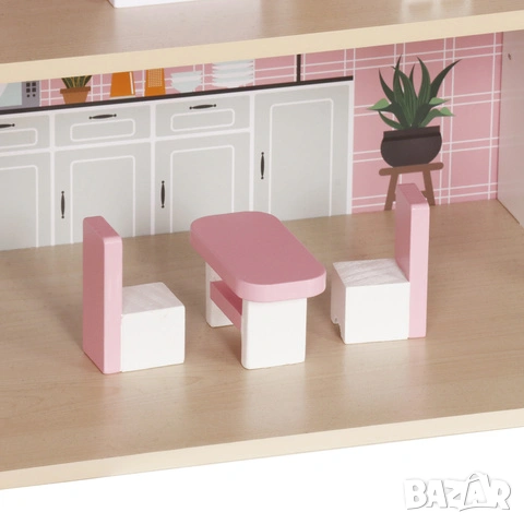 Къщичка за кукли / Детска дървена къща за кукли с мебели и осветление, снимка 11 - Кукли - 53520647