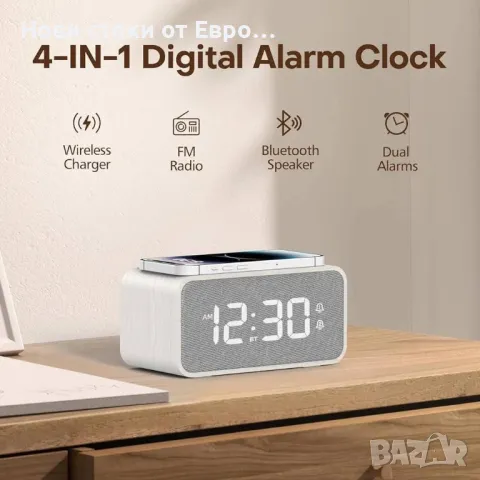 Дървен радио будилник ANJANK с индуктивна станция за зареждане, 10 W Bluetooth, снимка 2 - Радиокасетофони, транзистори - 49446842