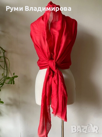 Червен шал от кашмир, коприна, пашмина/ различни видове, снимка 11 - Шалове - 52202180