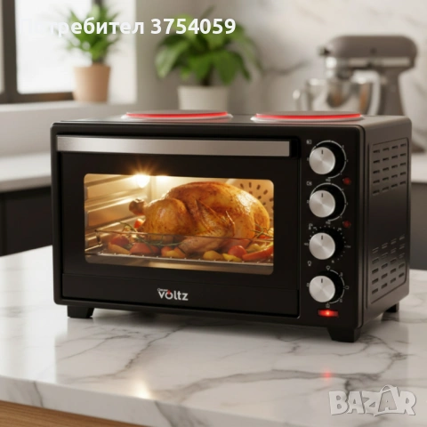 Готварска печка Voltz с фурна и 2 котлона 3200W, компактна електрическа печка за кухня, снимка 2 - Печки, фурни - 53078786