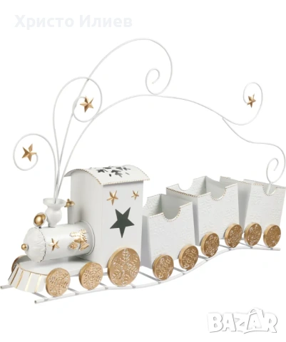 Коледен влак Локомотив с три вагона Голям 94см Сив Бял Червен, снимка 2 - Декорация за дома - 51832397