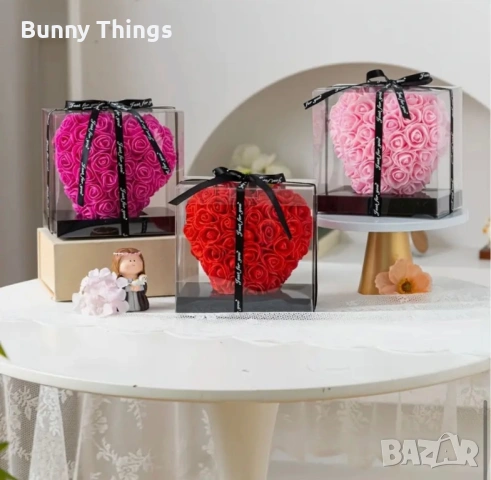 Сърце от рози в кутия/За жена/ Подарък за Свети Валентин/Подарък за рожден ден/Деня на жената, снимка 4 - Подаръци за жени - 53407508