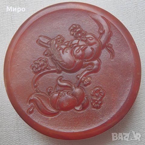 ''ПТИЦИ И ЛОТУС'' ЕСТЕСТВЕН НЕФРИТ МЕДАЛЬОН ТАЛИСМАН АМУЛЕТ 