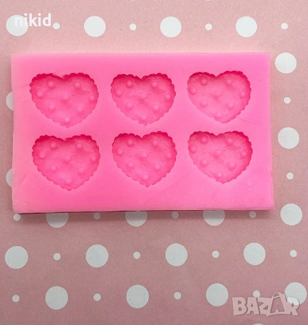 6 Бисквитки крекери сърца сърце на дупки силиконов молд форма фондан шоколад гипс декор украса, снимка 4 - Форми - 53688255