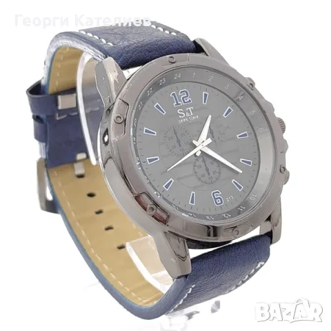Елегантен мъжки часовник с кожена каишка в синьо Код на продукта:B-01-103, снимка 2 - Мъжки - 48126040