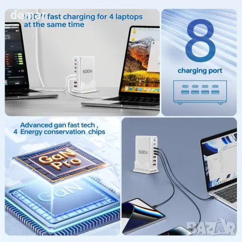 USB C зарядно устройство 500 W, 8 порта GaN3 USB C зарядна станция, снимка 3 - Друга електроника - 48876698