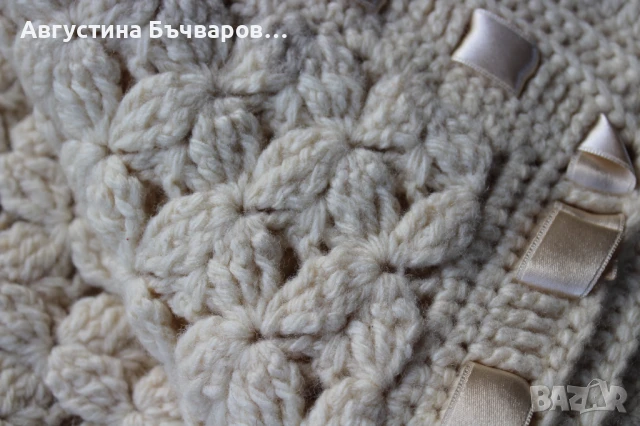 Ръчно плетена вълнена пелена за новородено (90х90), снимка 3 - Други - 51341324