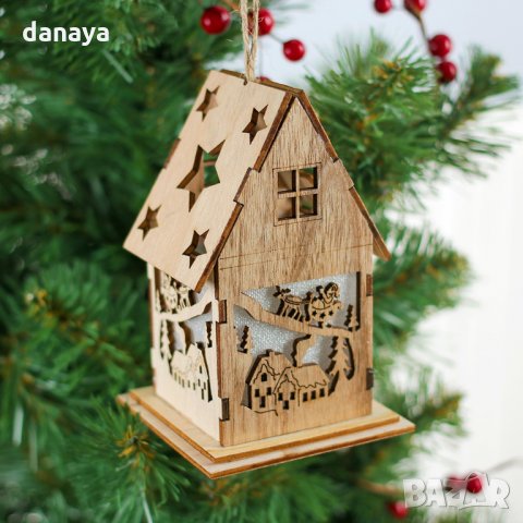 2491 Светеща коледна къщичка с LED светлина, 13см, снимка 3 - Декорация за дома - 34554479