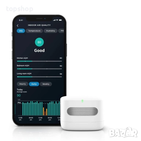 ЧИСТО НОВ ЗАПЕЧАТАН монитор за въздух Amazon Smart Air Quality Monitor, работи с Alexa..., снимка 2 - Друга електроника - 51629141