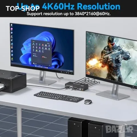 Нов Двоен Монитор КВМ Суич 4K Резолюция USB 3.0, снимка 4 - Друга електроника - 49892871