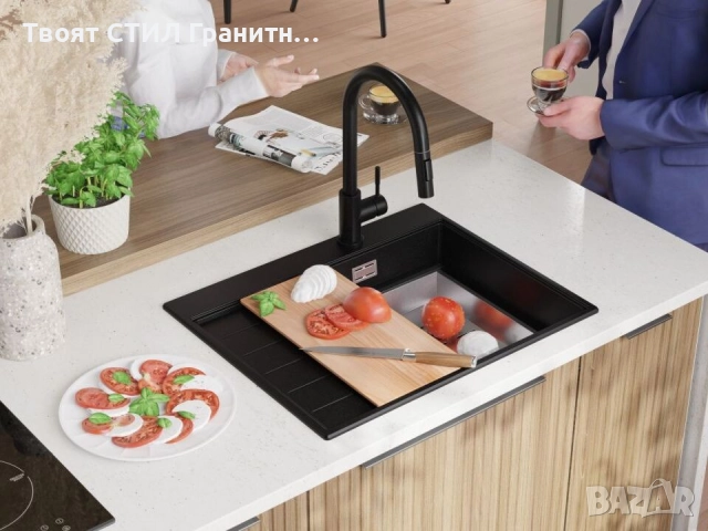 Черна гранитна кухненска мивка Сидни 620-45 Ergo Multilevel 620х500, снимка 5 - Мивки - 51918095