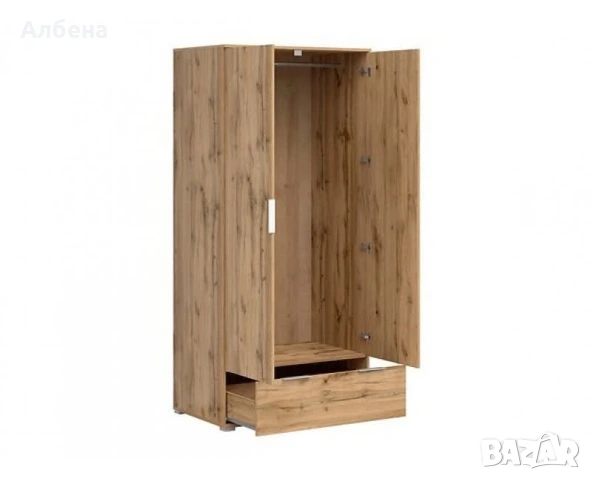 Двукрилен гардероб ZELE SZF2D1S – Дъб Вотан, снимка 2 - Гардероби - 53870929