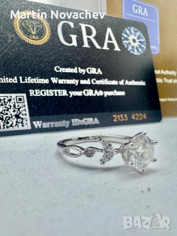 Сребърен пръстен с мойсанит (Диамант) 1 карат, снимка 6 - Пръстени - 51459044