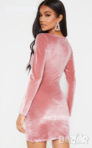 УНИКАЛНА рокля по тялото от кадифе в нежен розов цвят, снимка 2 - Рокли - 42228227