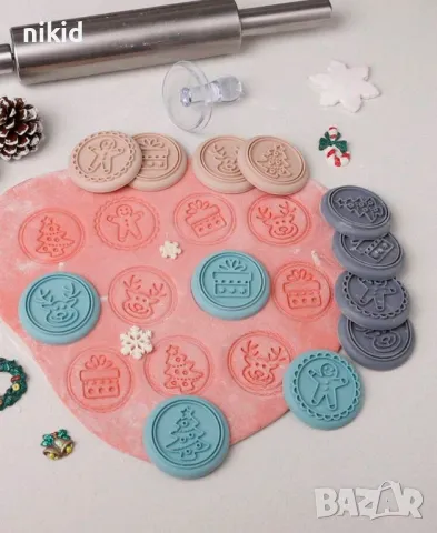 4 бр коледни печати коледен печат силиконови за тесто сладки фондан бисквитки, снимка 4 - Форми - 48083260
