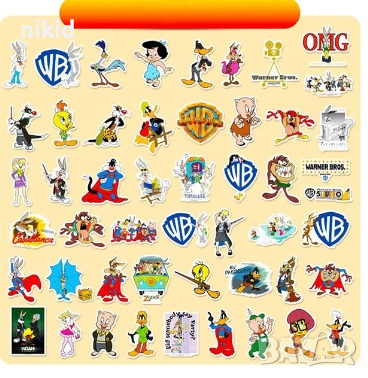 50 бр Space Jam Бъгс Бъни looney tunes самозалепващи лепенки стикери за украса, снимка 6 - Други - 37191871