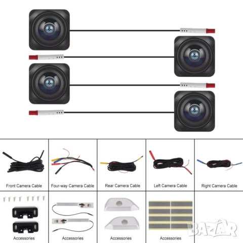 360 градуса камери за Android мултимедия, навигация, четири камери за кола, автомобил, монитор