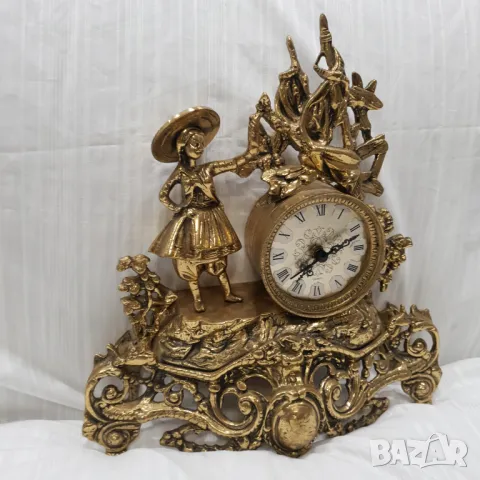 Стар настолен кварцов месингов часовник, снимка 8 - Антикварни и старинни предмети - 48372315