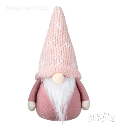 Коледна декоративна фигура Гном, Розов, 17 см