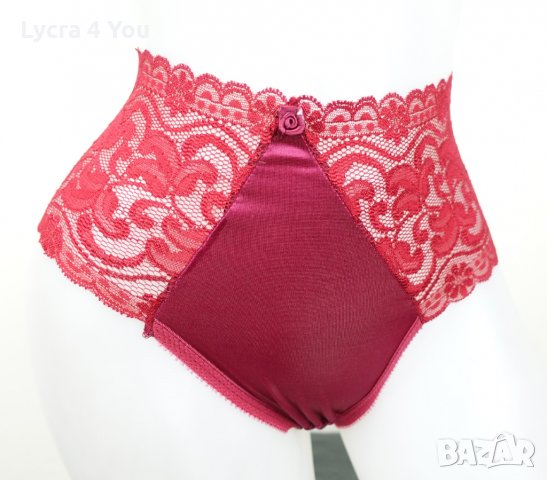 Сатенени бордо бикини с дантелен колан на талията, снимка 2 - Бельо - 35922623