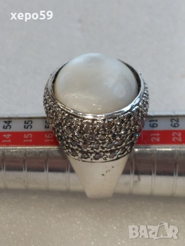 Солиден сребърен дамски пръстен с циркони и седеф-сребро 925.Ръчно изработен., снимка 10 - Пръстени - 53357512