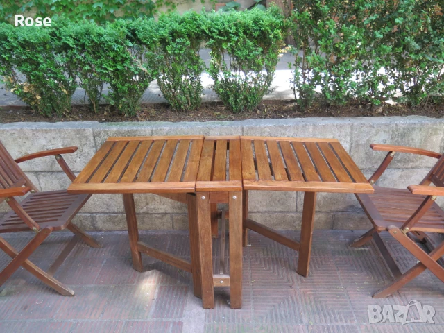 Тиково дърво-двойно сгъваема маса и 2бр.столове  ,Скандинавски мебели, снимка 3 - Градински мебели, декорация  - 50879162