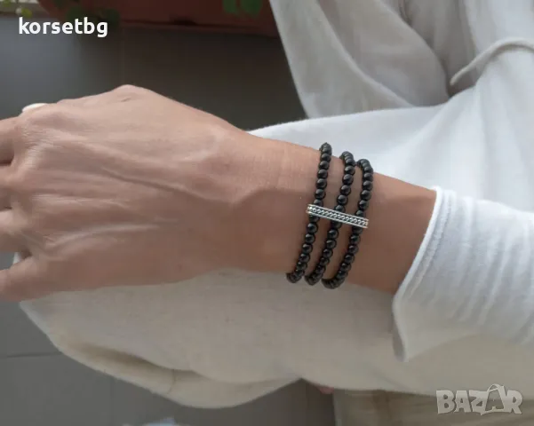 Елегантна тройна гривна от черен оникс – ръчна изработка 1002, снимка 1