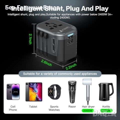 Нов Универсален адаптер за пътуване с 4 USB порта – 150+ държави Travel Plug , снимка 7 - Друга електроника - 52271260